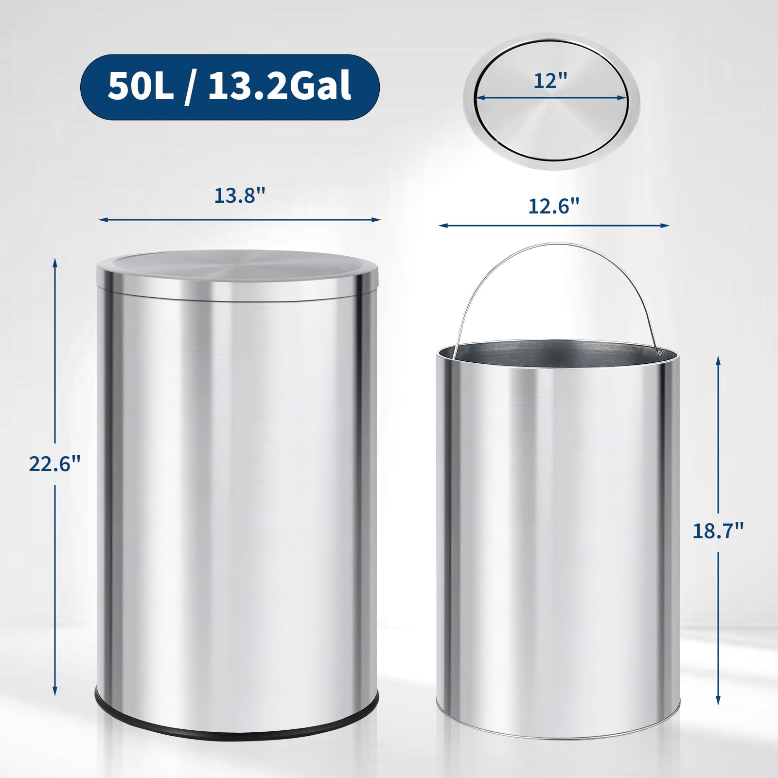 Commercial Kitchen Garbage Can - 13 Gallon Round Trash Can, Stainless