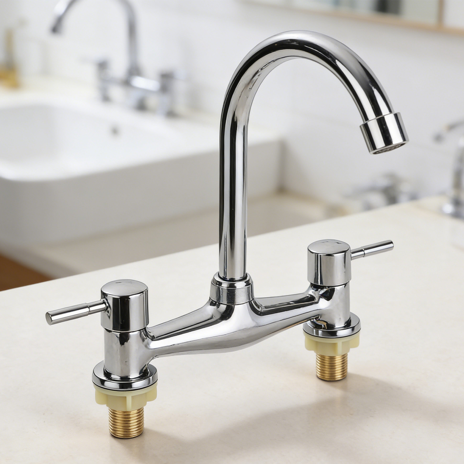Commercial Kitchen Taps - Modern Double Lever Chrome Kitchen Sink