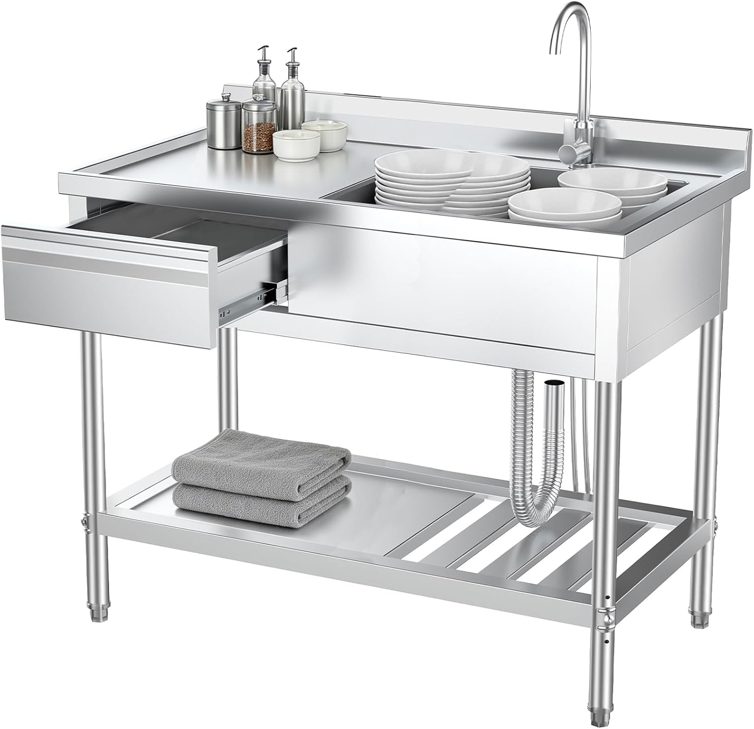 Commercial Kitchen Plumbing - Stainless Steel Utility Sink With Storage