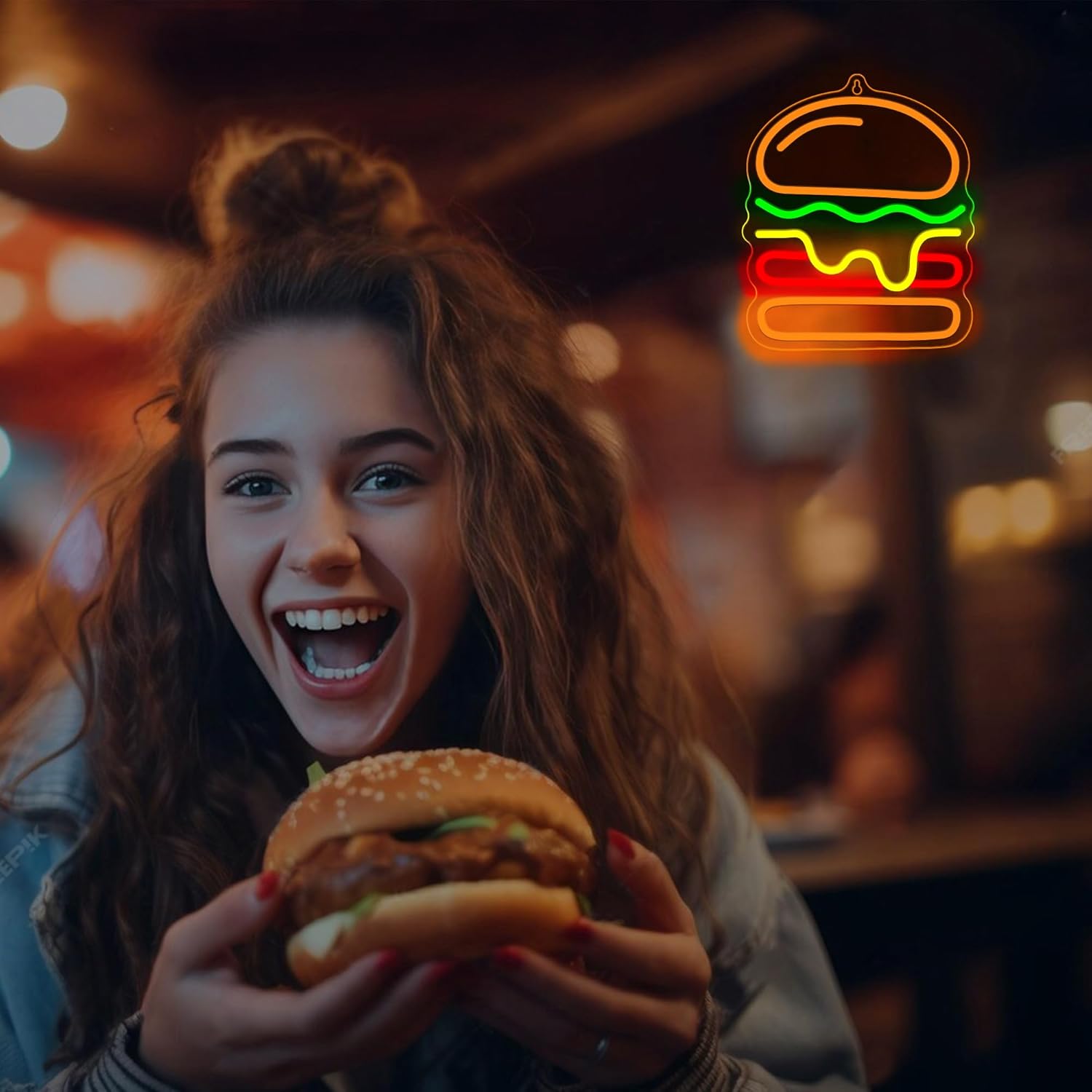 Burger Neon Sign with Layered  - Commercial Kitchen Light 评论和价格