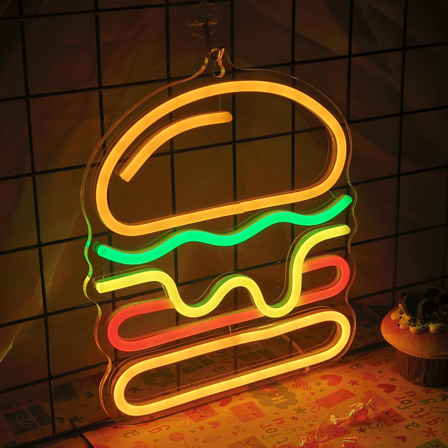 Burger Neon Sign with Layered  - Commercial Kitchen Light 评论和价格