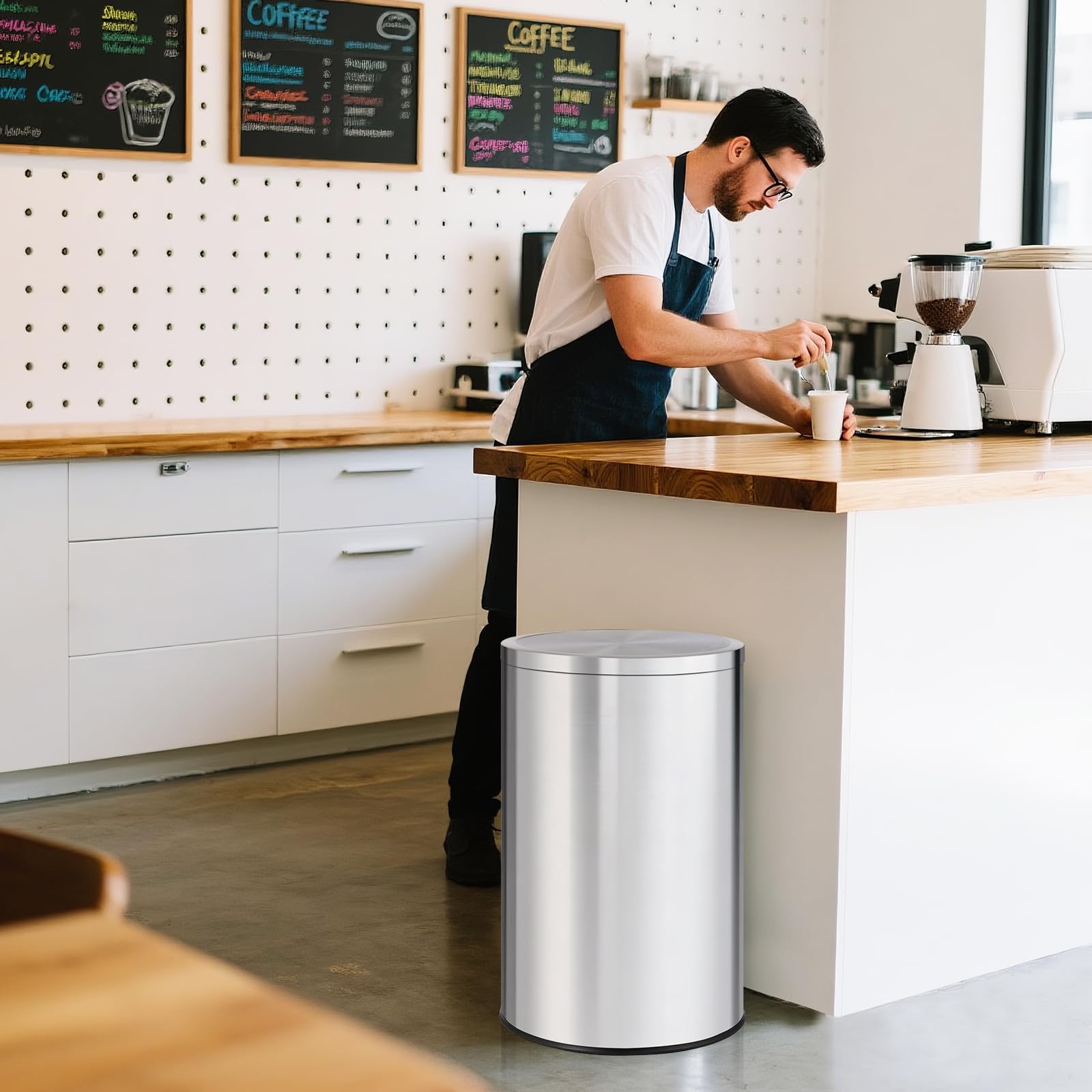 13 Gallon Round Trash Can, Sta - Commercial Kitchen Garbage Can 评论和价格