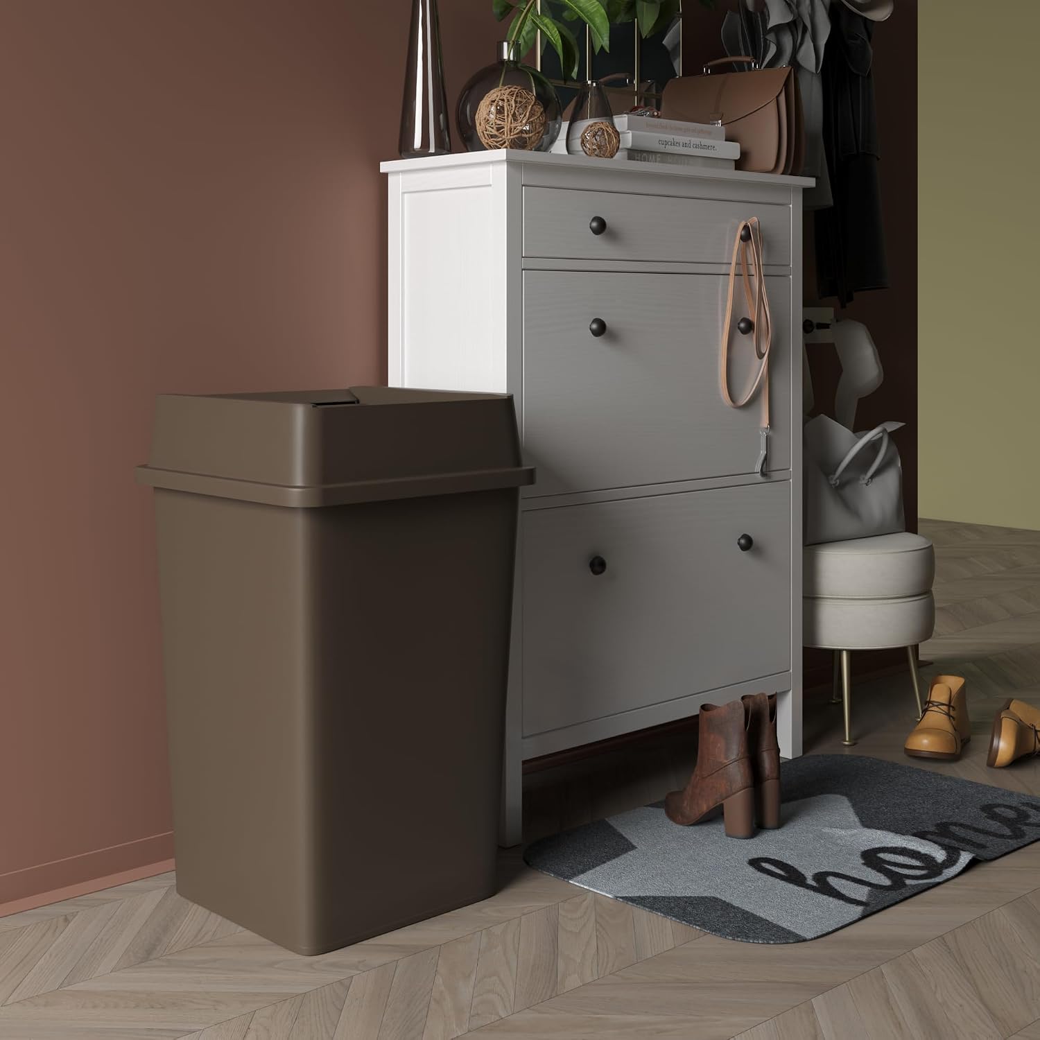 35 Gallon Brown Square Commerc - Commercial Kitchen Garbage Can 评论和价格