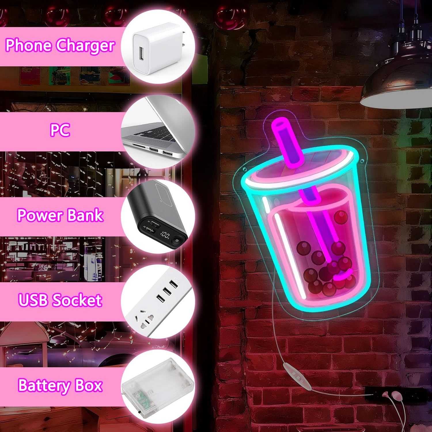Bubble Tea Neon Sign USB Power - Commercial Kitchen Light 评论和价格